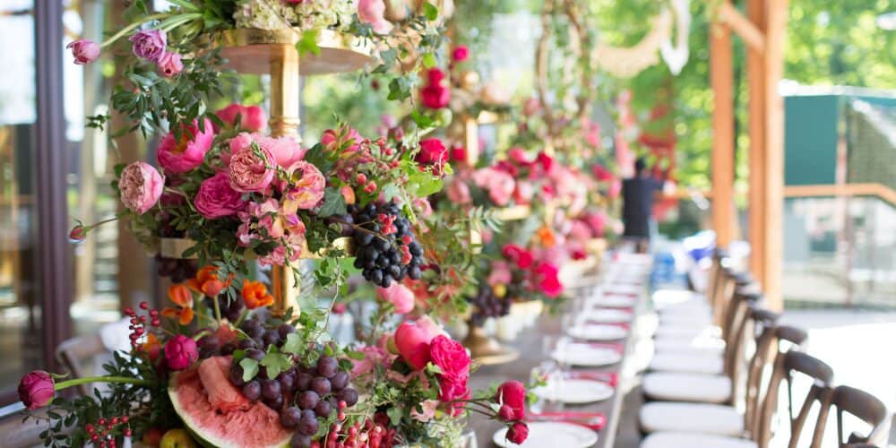 pink peony wedding table decor 