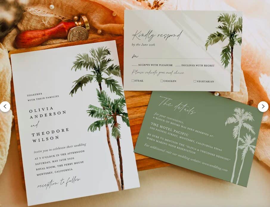 palm tree wedding invite 