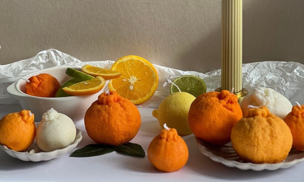 fruit candles oranges and lemons- unique wedding favors 