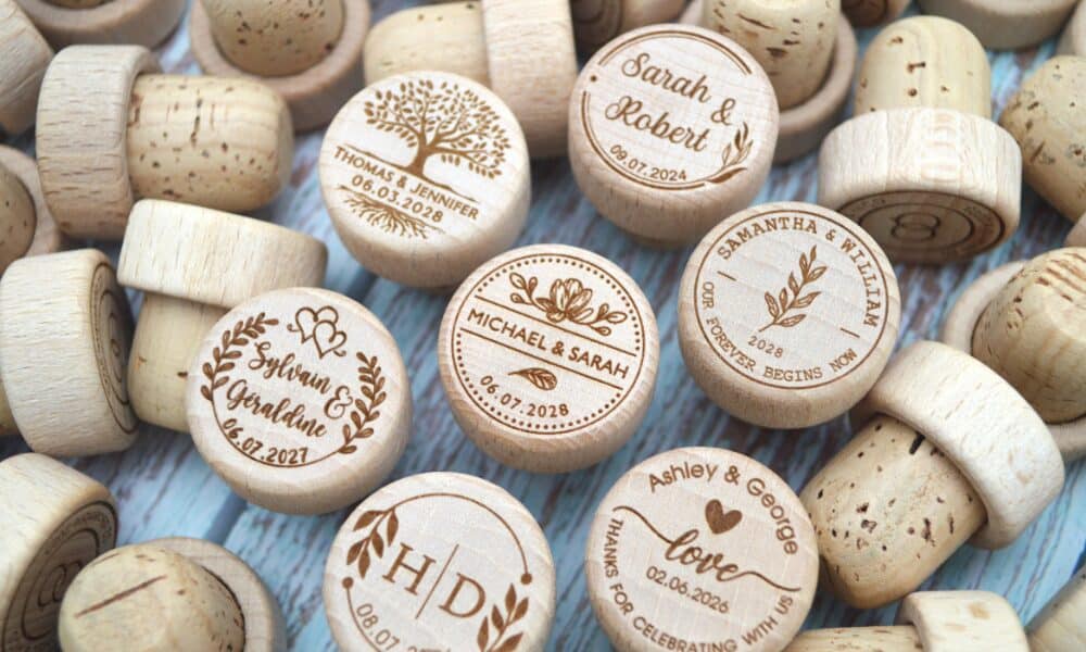 personalised wedding corks as unique wedding favors