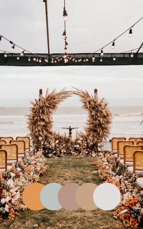 beach wedding ceremony with pampas 