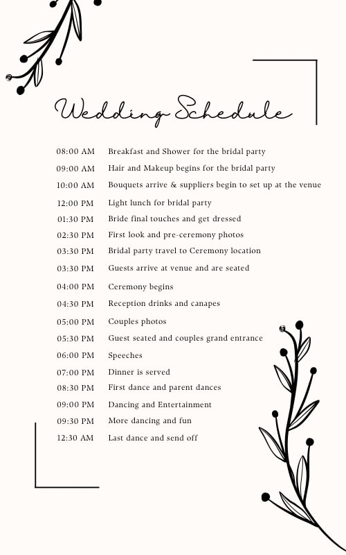 wedding schedule infographic 