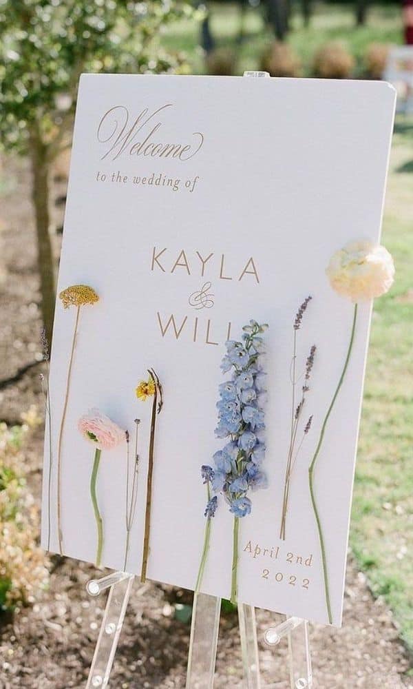 pressed flower wedding sign 