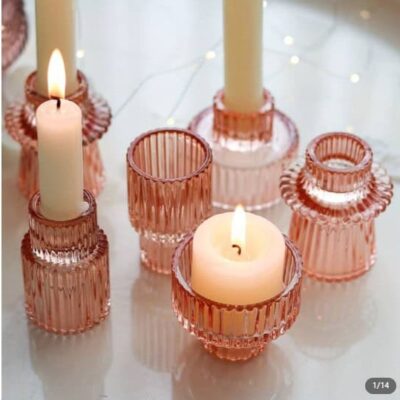 pink candle holders glass