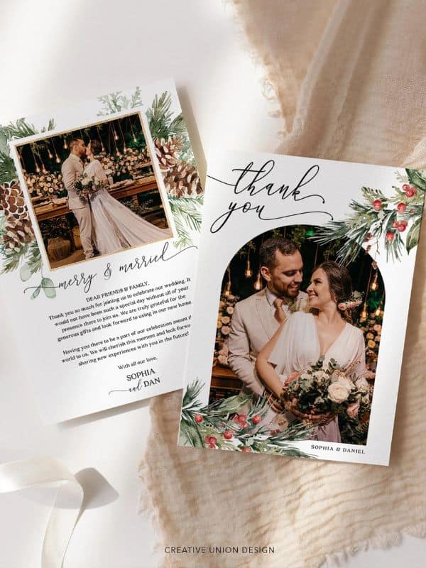 wedding thank you cards for christmas themed wedding