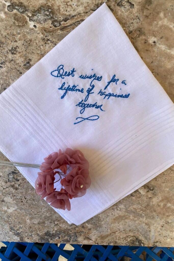 embroidered napkin wedding favor