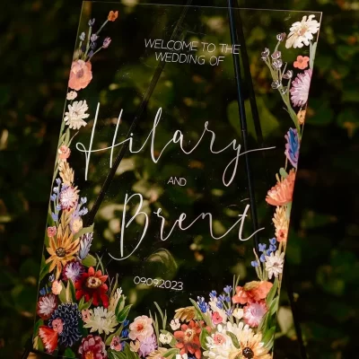 floral painted wedding sign