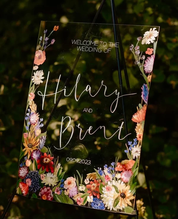 floral painted wedding sign