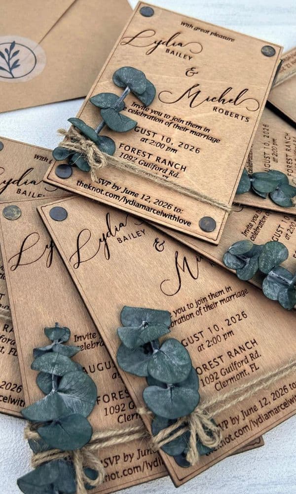 pressed leaf bridal shower invites 