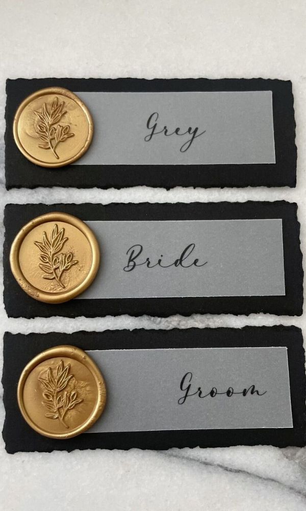 wax seal black placecards for wedding 