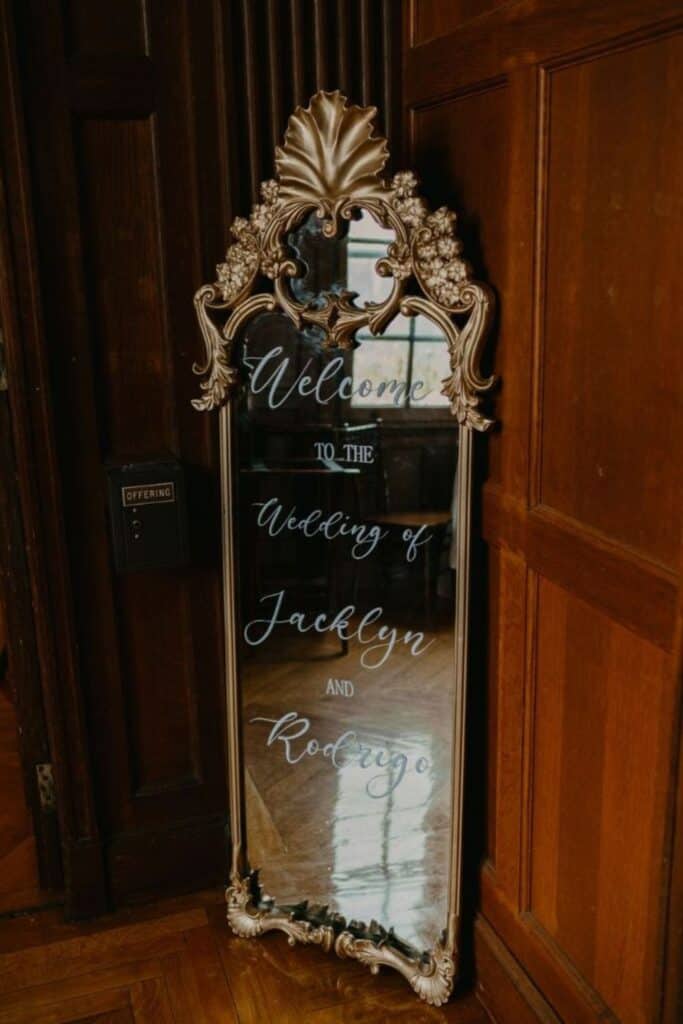 gold mirror wedding sign 