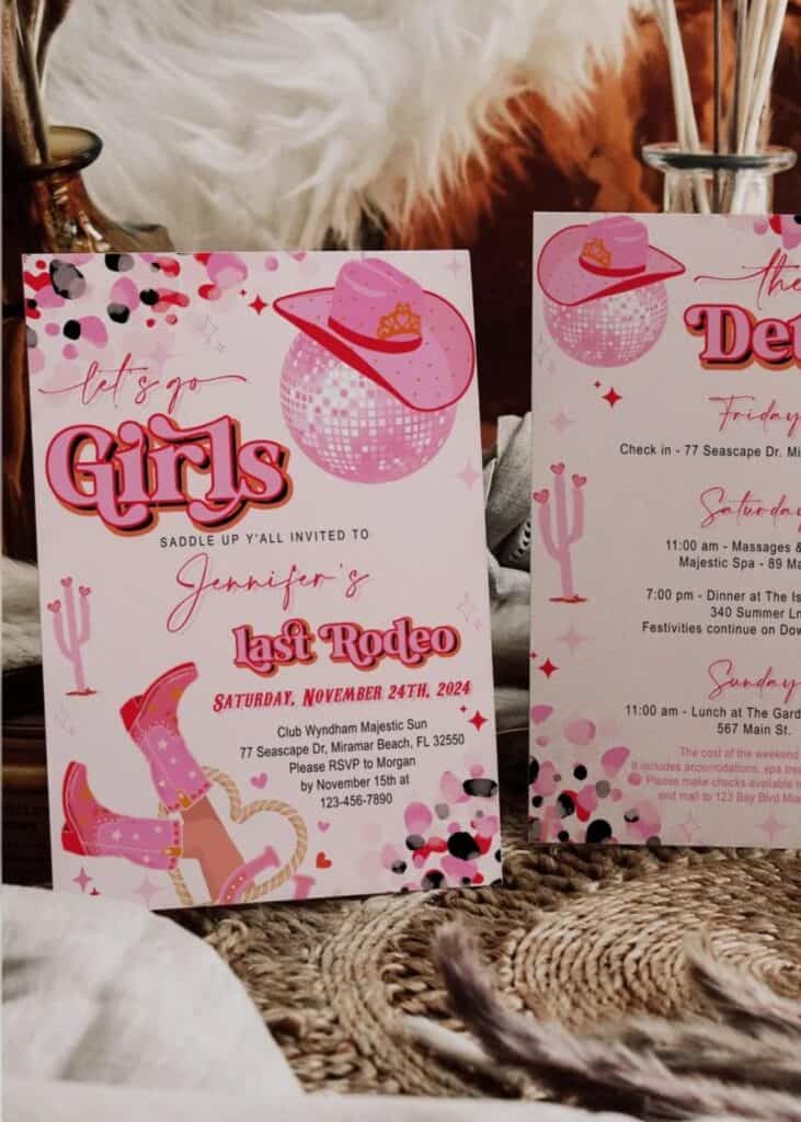 cowgirl themed bachelorette party invites 