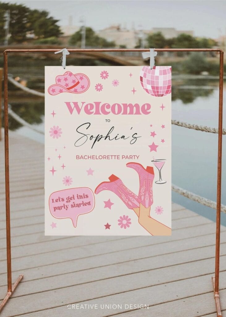 cowgirl bachelorette welcome sign 