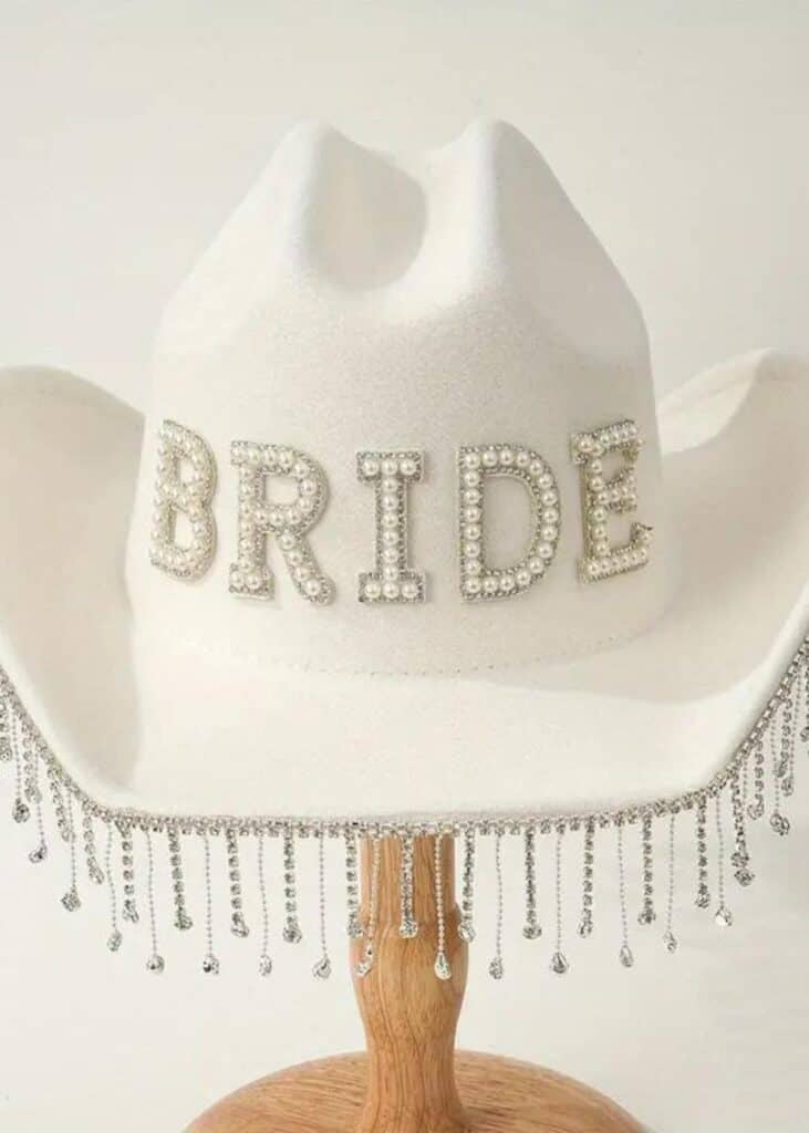 cowgirl themed bride cowgirl hat white