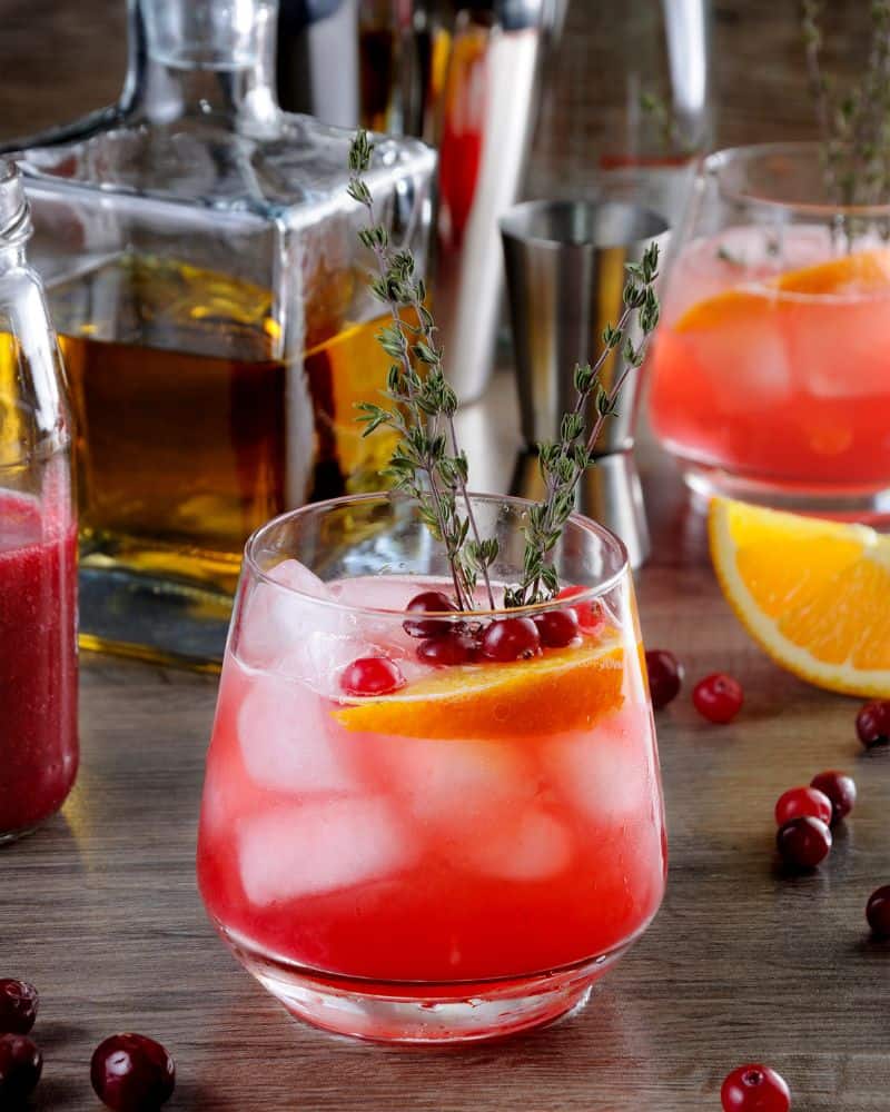 cranberry bourbon smash winter cocktail