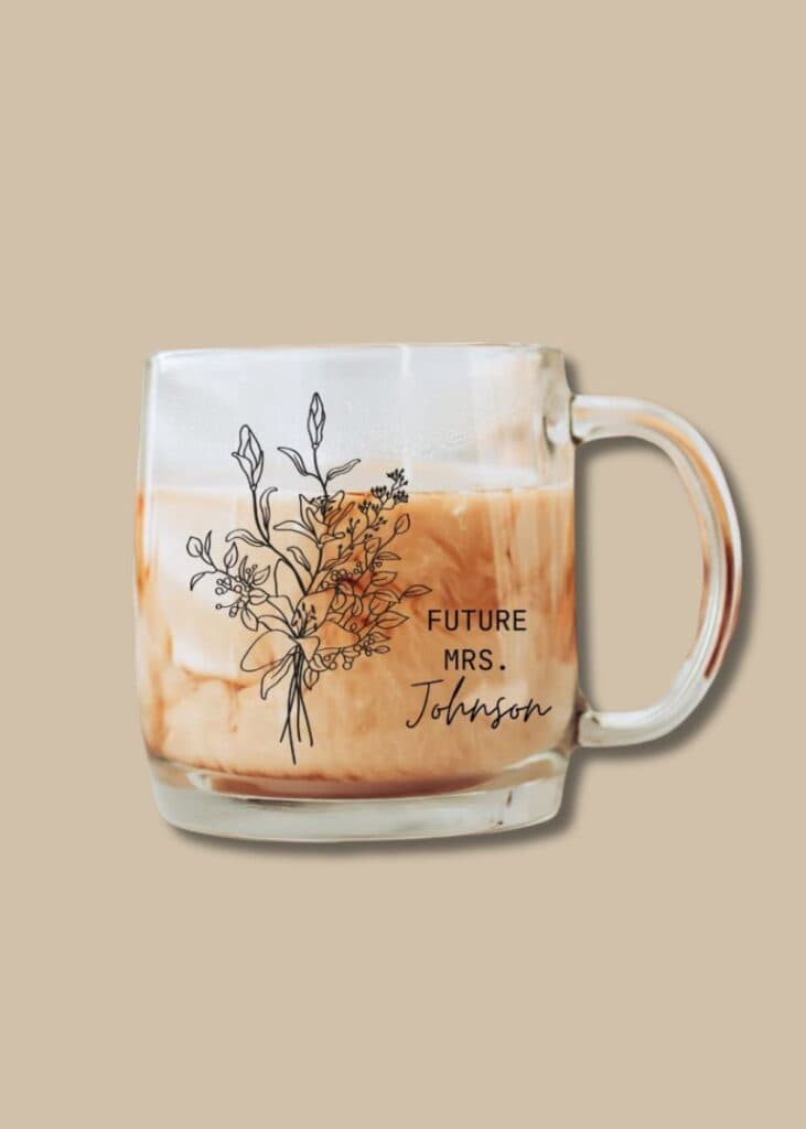 customised glass mug - gift ideas for bride-to-be