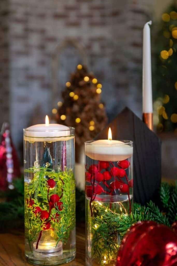 floating christmas candles for wedding table decor