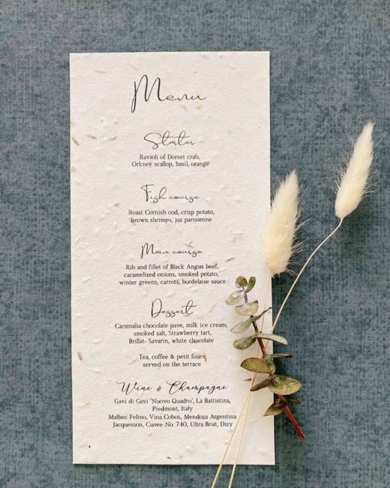 seeded menu signs for forest wedding