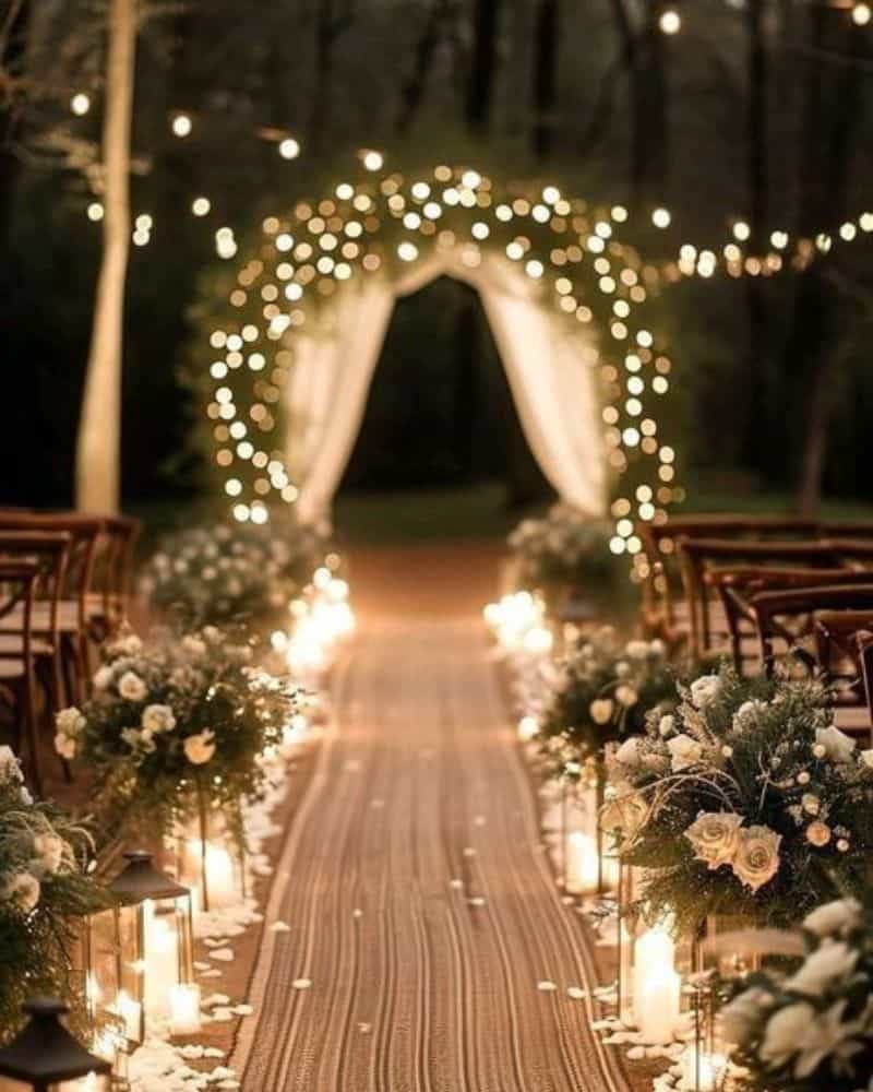 forest wedding candle aisle