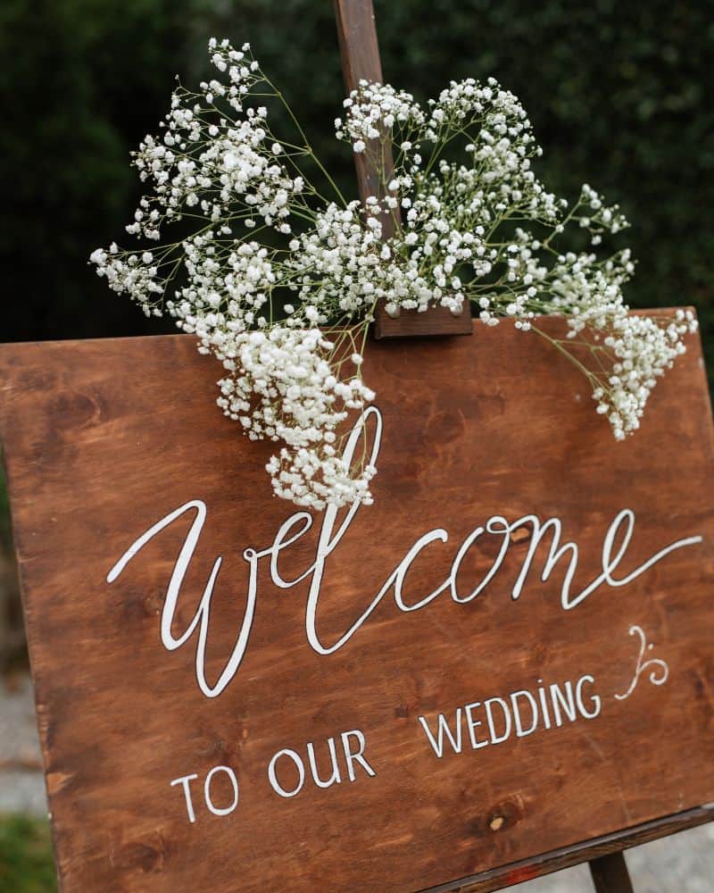 forest wedding wooden welcome sign