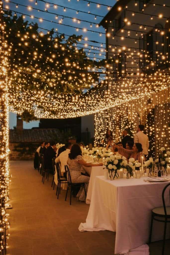 curtain fairy lights winter wedding 