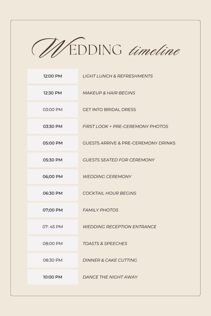 6pm wedding timeline 