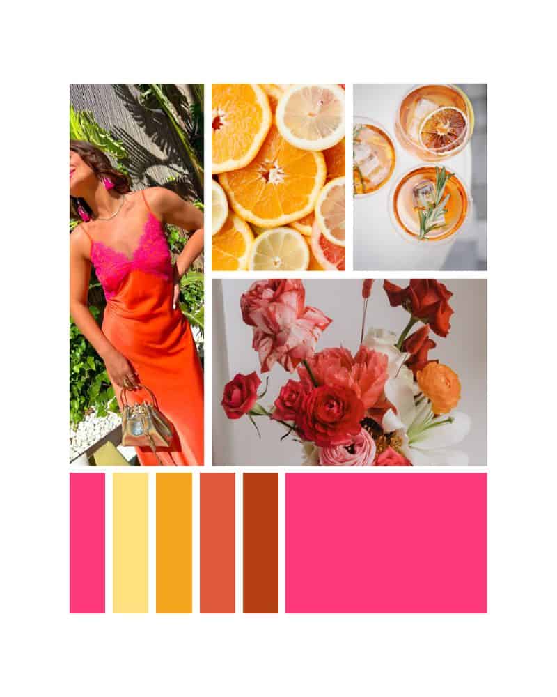 fuscia and orange wedding color palette