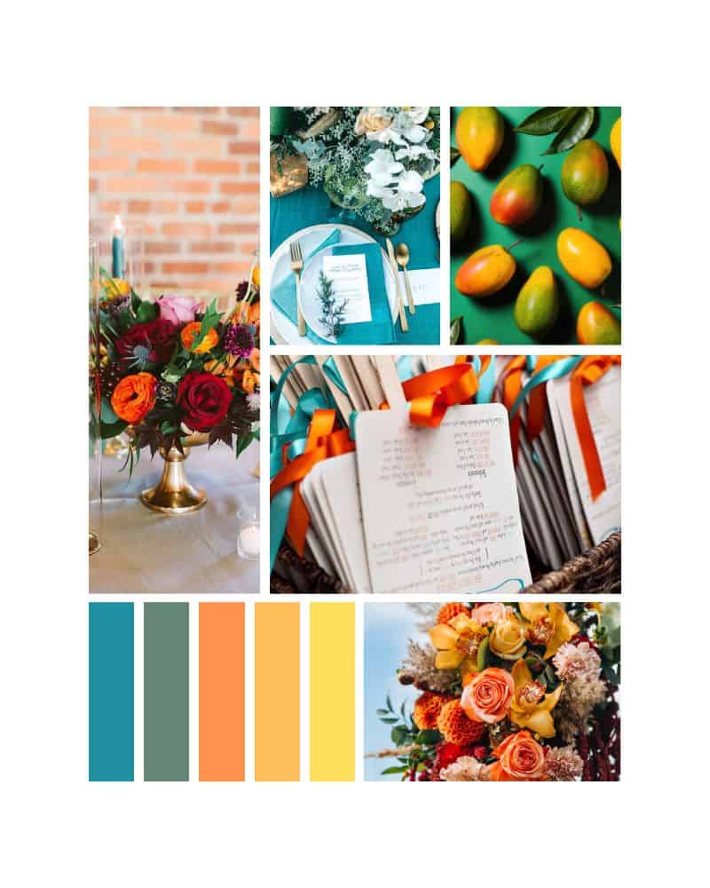 mango and teal wedding color scheme