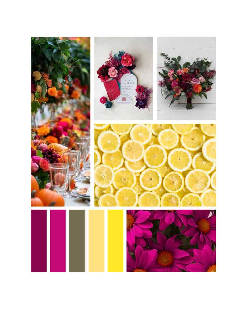 magenta and sunflower yellow wedding colors