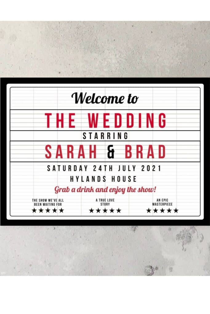 50s cinema wedding sign