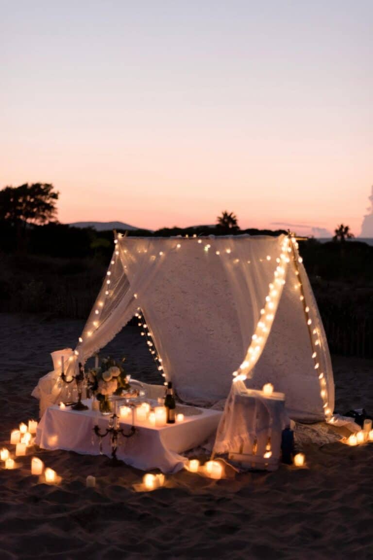 intimate proposal with candles outdoors