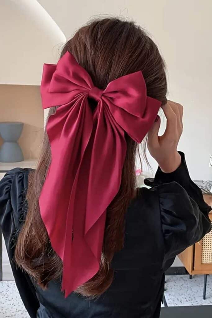 satin hair bow burgundy  - valentines day gift 