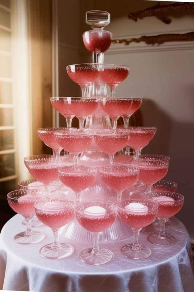 diy champagne tower for vintage valentines decorations 