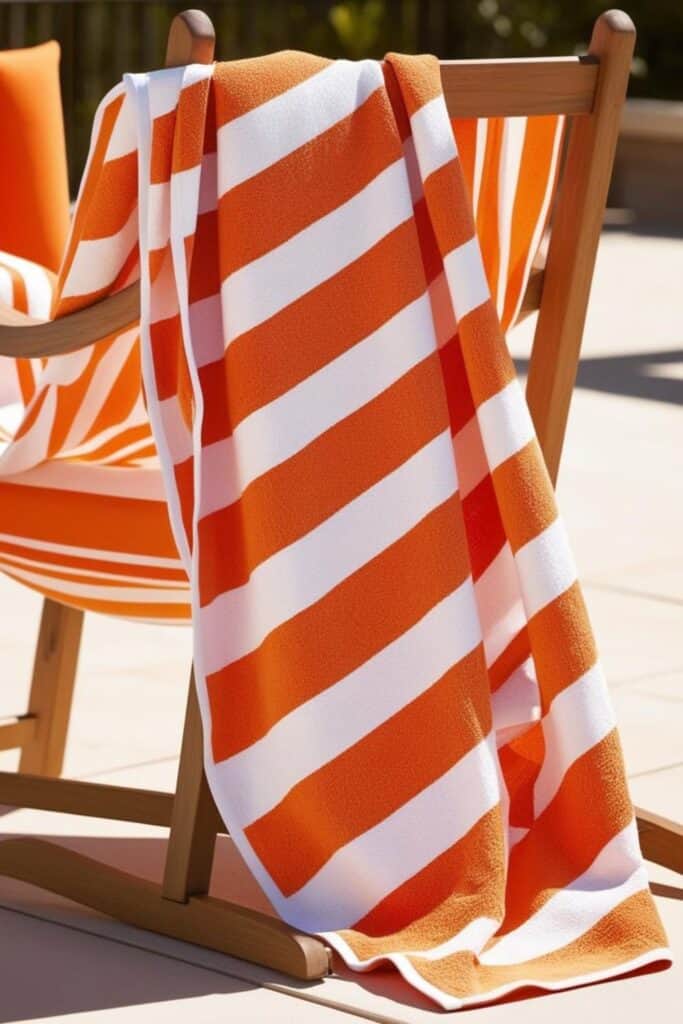 orange and white stripe towel on chair