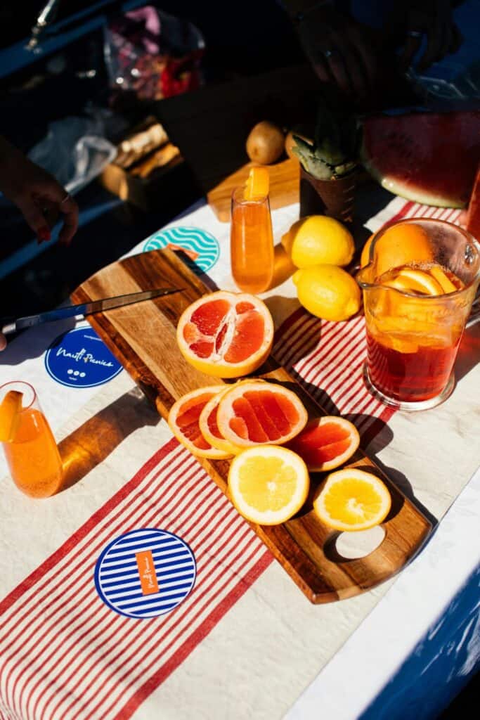 orange juice station at bridal shower 