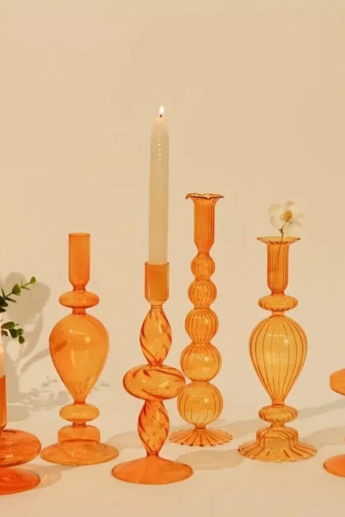 orange candlestick holders for bridal shower decor