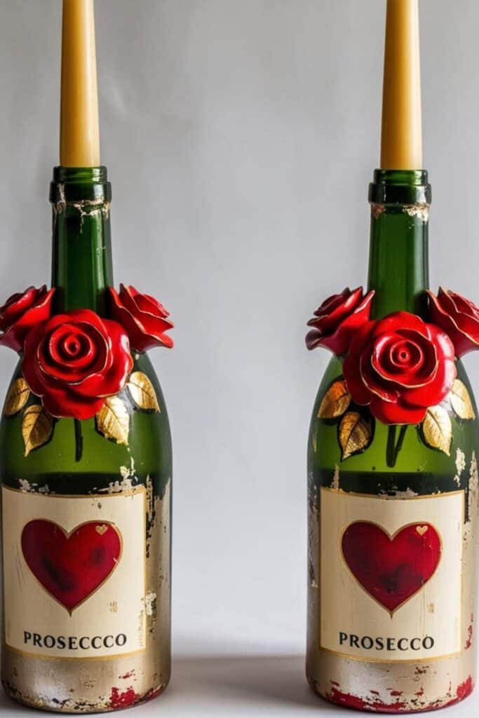 hand painted champagne bottles for vintage valentines 