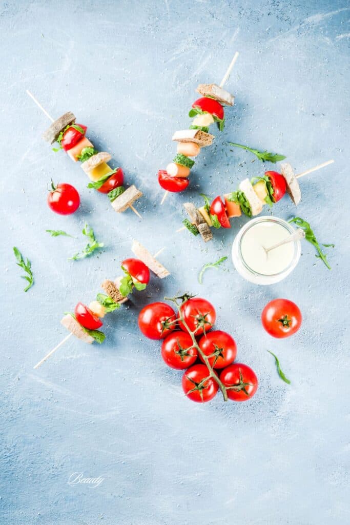 afternoon tea party sandwich skewers on table