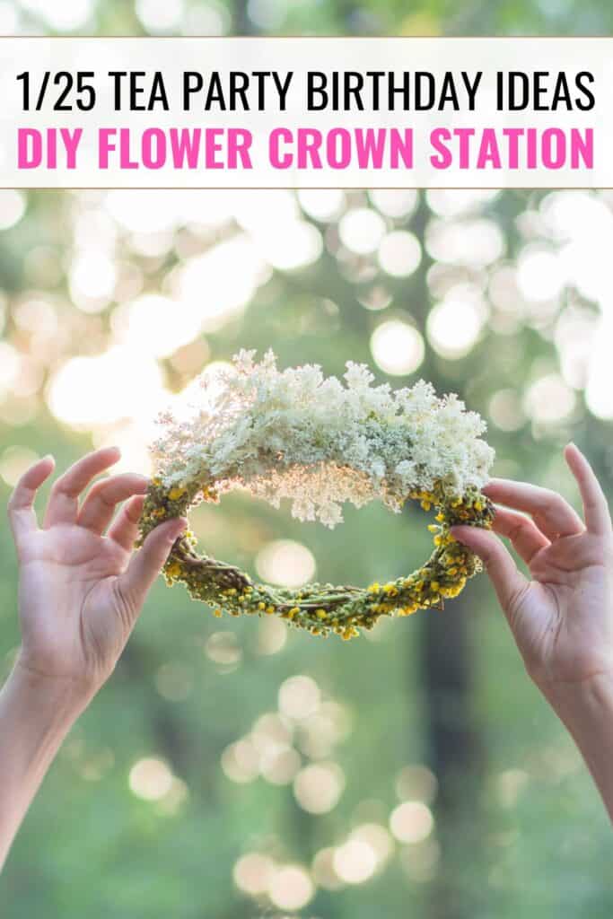 hand made flower crown in hands - for tea party activity 