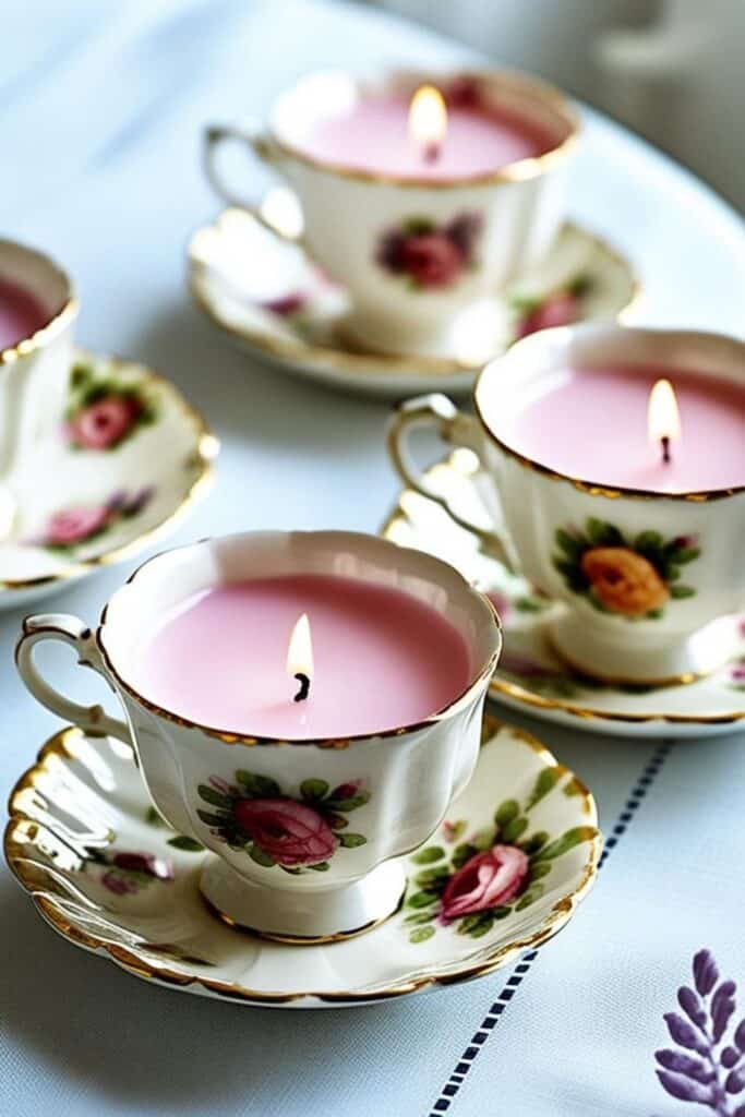 teacup candles - vintage wedding favors 