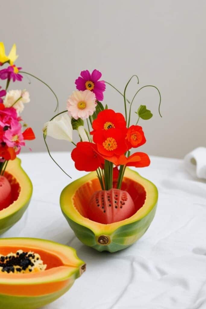 poppies and papaya table centerpiece 