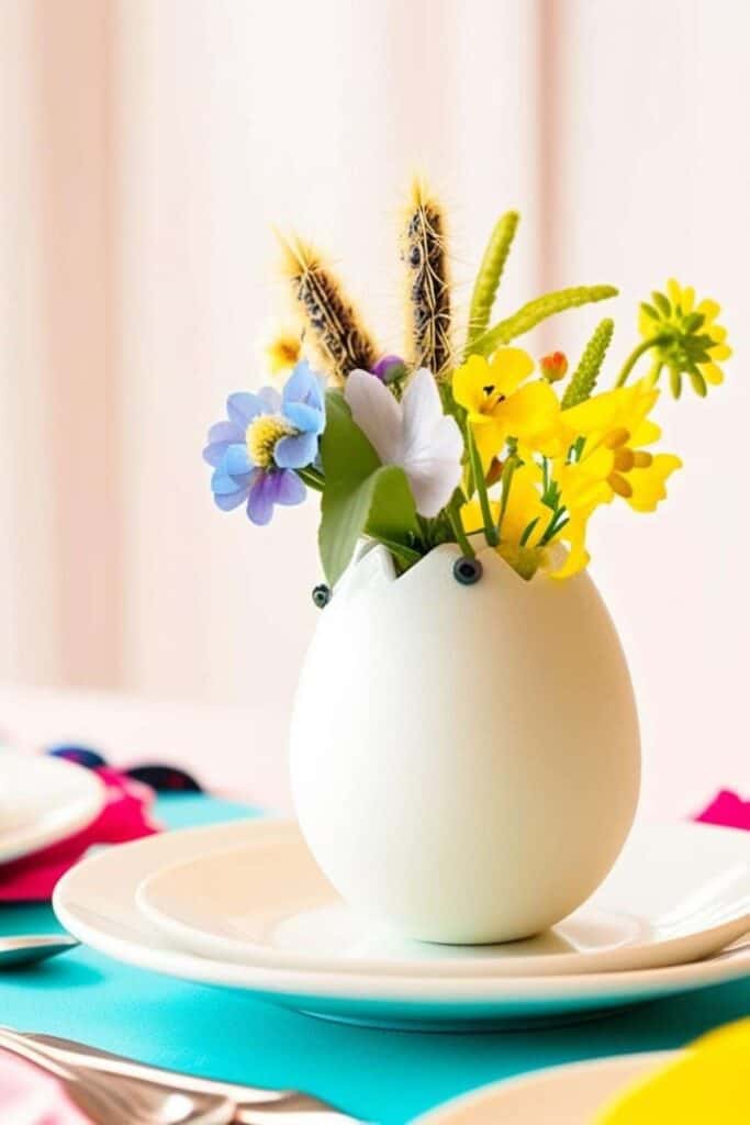 flowers in egg vase