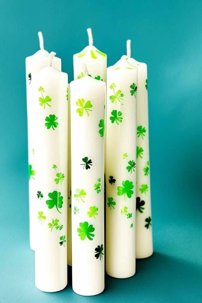 four leave clover painted taper candles for st patricks day