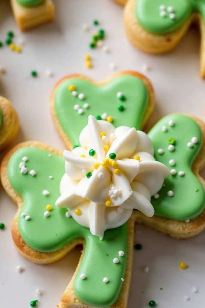 green icing shamrock cookies for st patricks day