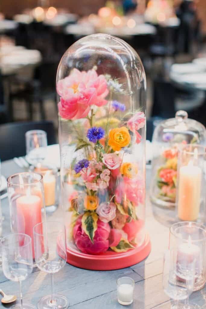 colorful flower terrarium table decor