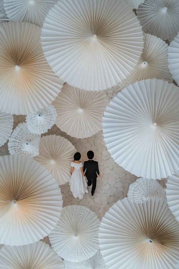 white parasol for wedding ceremony