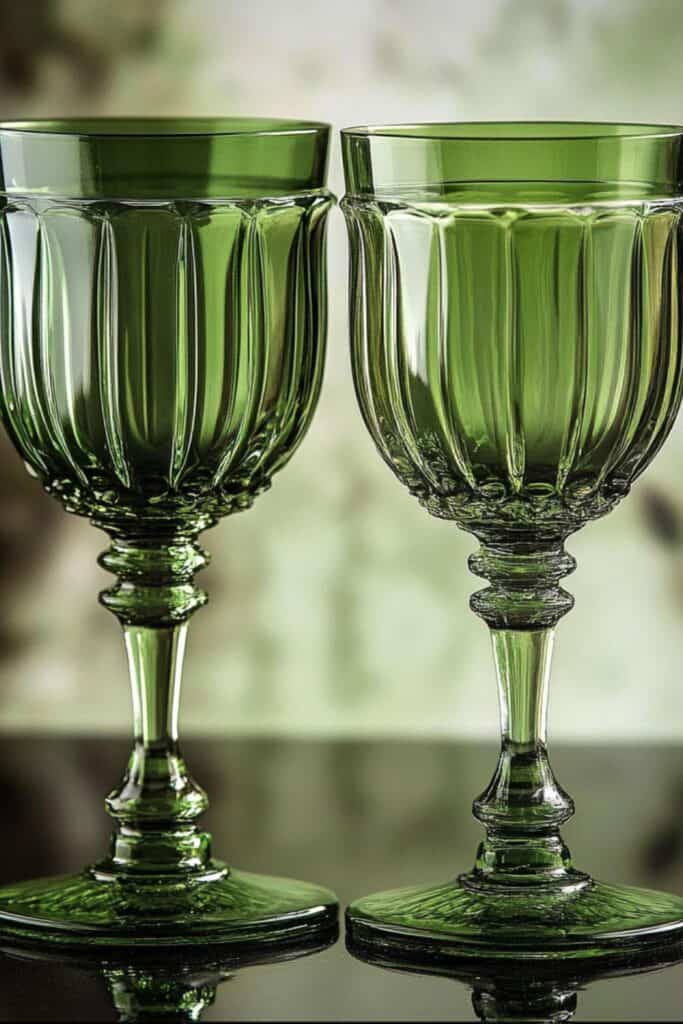 green goblet wine glasses