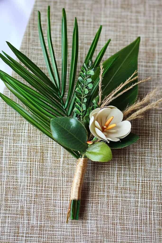 palm leaves boutonniere