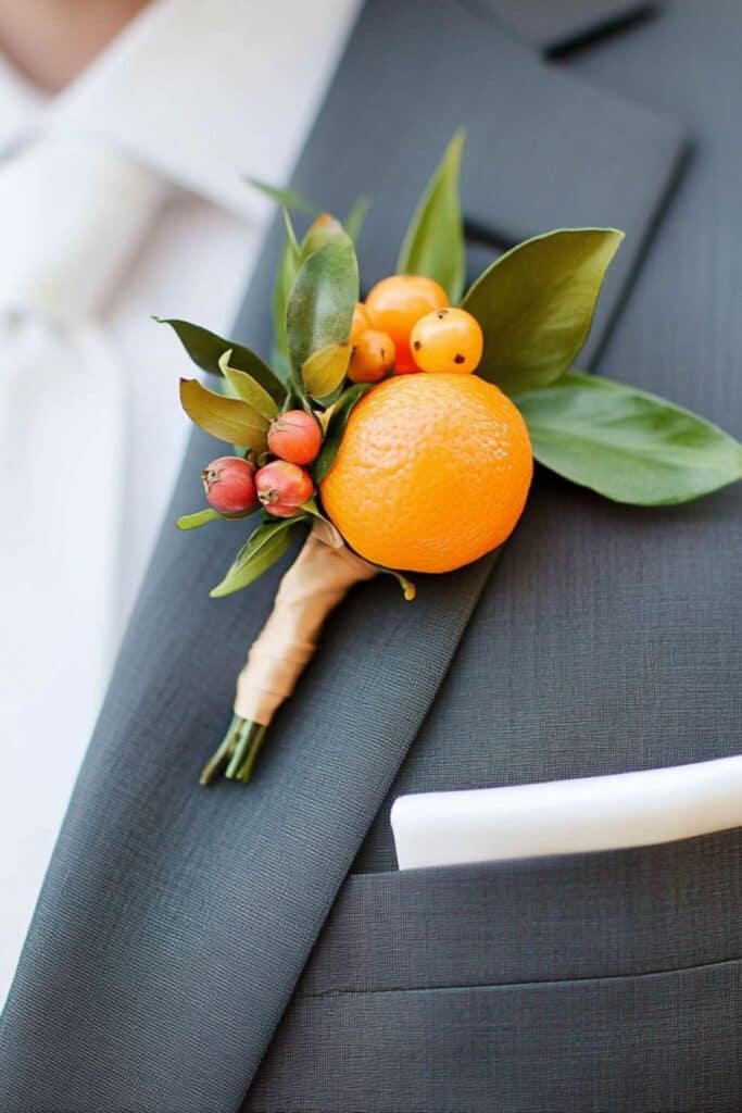 orange fruit boutonniere 