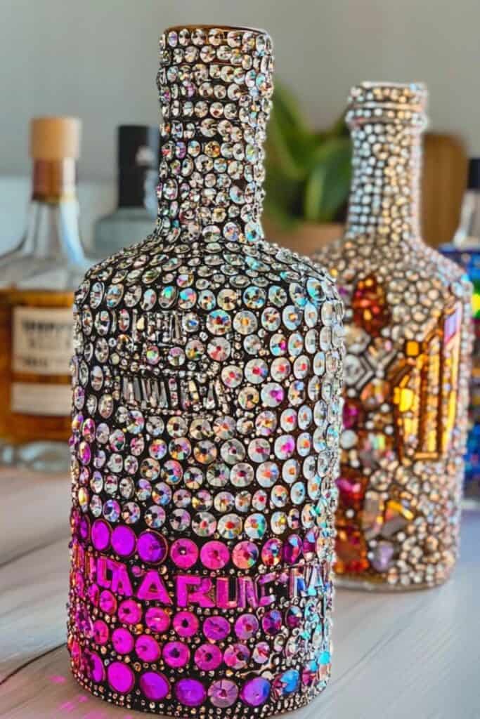 rhinestone bottles DIY activity for bridal shower 